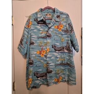 Kalaheo Blue Hawaiian Shirt Pearl Harbor Battleship Names WWll Navy size 3X